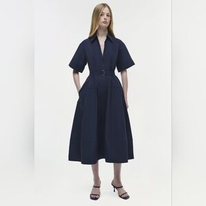 SIMKHAI Midnight Deanna Short Sleeve Belted Midi Dress - Size 0